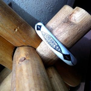 White enamel and rhinestones bangle bracelet.